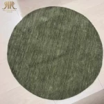 Forest green round wool rug, handmade handloom area rug for living room