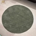 Forest green round wool rug, handmade handloom area rug for living room