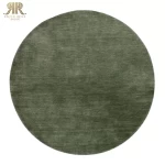 Round forest green wool rug, soft handmade carpet for modern home decor