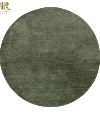 Round forest green wool rug, soft handmade carpet for modern home decor